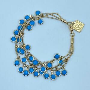 Vintage ANNE KLEIN Blue 3 Strand faceted Crystal Cha Cha Bracelet Gold Tone
